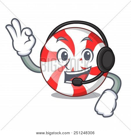 With Headphone Peppermint Candy Mascot Cartoon Vector Illustration
