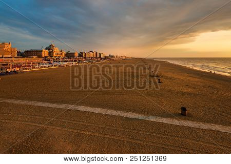 Beautiful Sunset At The Beach Of Scheveningen,  Hague, Netherlands, Holland