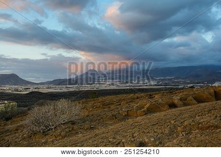 Summer Sunset Seascape On Tropical Island Tenerife, Canary In Spain.