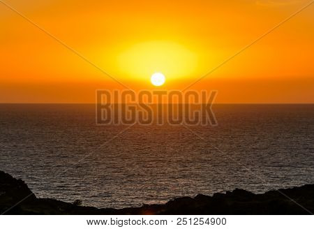 Summer Sunset Seascape On Tropical Island Tenerife, Canary In Spain.