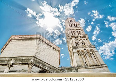 Cathedral Of Saint Domnius In Split, Croatia. Religious Architecture. Travel Destination. Sun Rays S