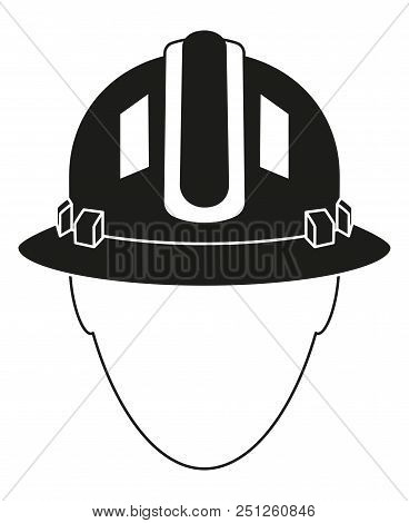 Black White Construction Worker Avatar Silhouette. Human Head In Protective Helmet. Work Safety Them
