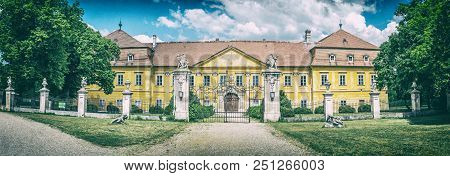 Marchegg Castle, Austria. Panoramic Photo. Travel Destination. Architectural Scene. Analog Photo Fil