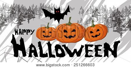 Happy Halloween Poster. Vector Hand Drawn Illustration
