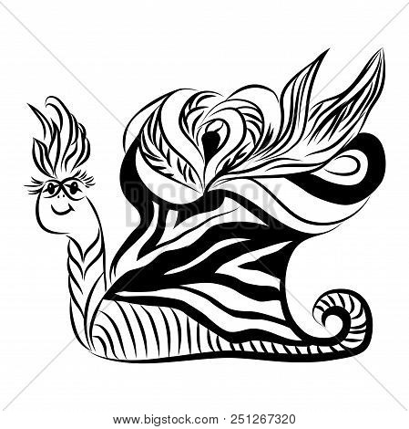 Abcstact Doodle Fish. Black And White Design Elements