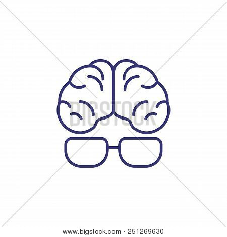 Intellect Line Icon. Human, Brain, Glasses, Eyeglasses. Intelligence Concept. Can Be Used For Topics