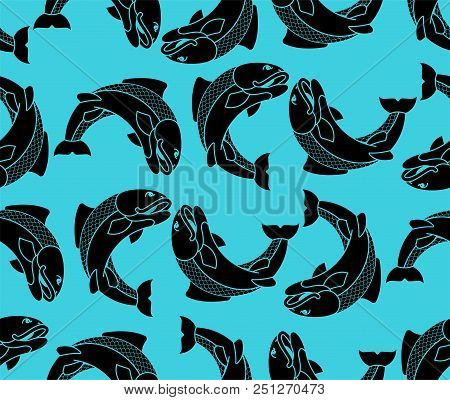 Japanese Carp Pattern Seamless. Koi Fish Ornament. Vector Background