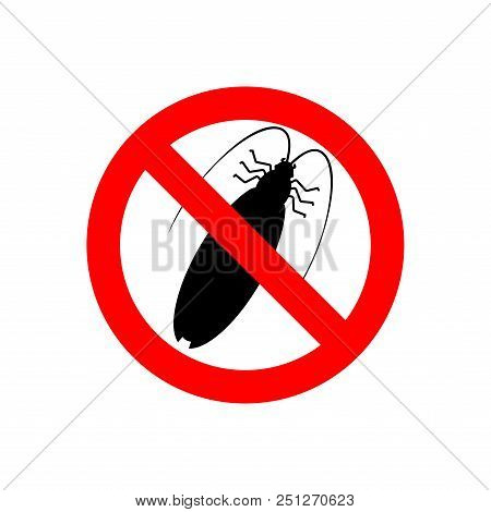 Stop Cockroach. Red Prohibitory Road Sign. Ban Insect. Vector Illustration