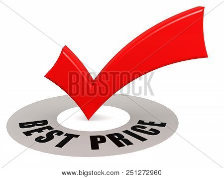 Best Price Word And Red Check Mark, 3d Rendering