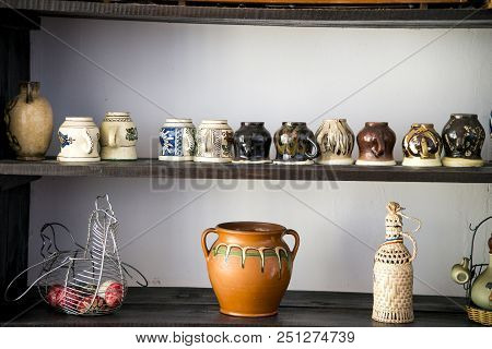 Traditional Romanian Earthenware Pottery In Buzau - Romania. Romanian Pottery Is Traditionally Produ