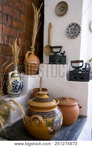 Traditional Romanian Earthenware Pottery In Buzau - Romania. Romanian Pottery Is Traditionally Produ