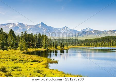 Beautiful Lake In The Mountains. Altai Republic, Siberia, Russia