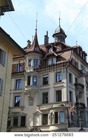 View Of Old Town. Ancient Building In Lucerne, Switzerland.
