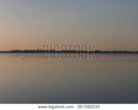 Fabulous Sun Set Over Artificial European Goczalkowice Reservoir And Coastline Near Pszczyna City In
