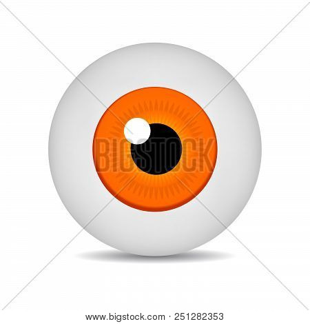 Realistic Vector Illustration Icon 3d Round Image Orange Eyeball. Orange Eye Isolated On White Backg