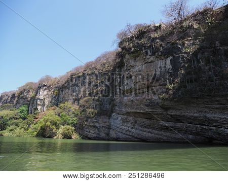 Great Rocky Cliff Of Sumidero Canyon At Grijalva River Landscapes In Chiapas State In Mexico With Cl
