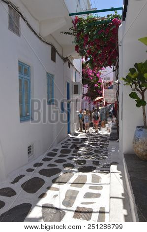 Picturesque Streets Very Narrow Full Of Shops In Chora Island Of Mikonos .arte History Architecture.