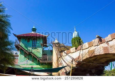 Orlando, Florida, Usa - May 10, 2018: The Old Houses At Dventure Island Of Universal Studios Orlando