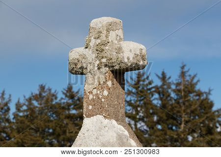 Close-up Of Granite Cross Near Notre Dame De Bon Voyage Chapel In Plogoff
