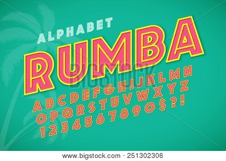 Hot Summer Display Font Design, Alphabet, Letters And Numbers. Swatch Color Control