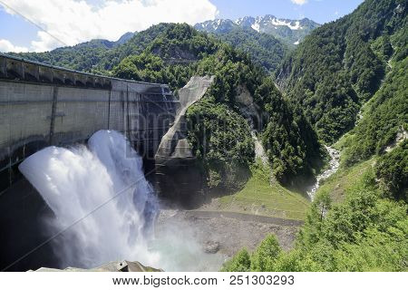 Discharge From Kurobe Dam In Toyama, Japan
