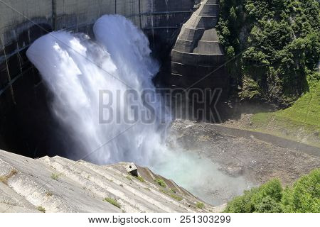 Discharge From Kurobe Dam In Toyama, Japan
