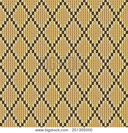 Knitted Woolen Seamless Jacquard Ornament. Beige Jacquard Pattern