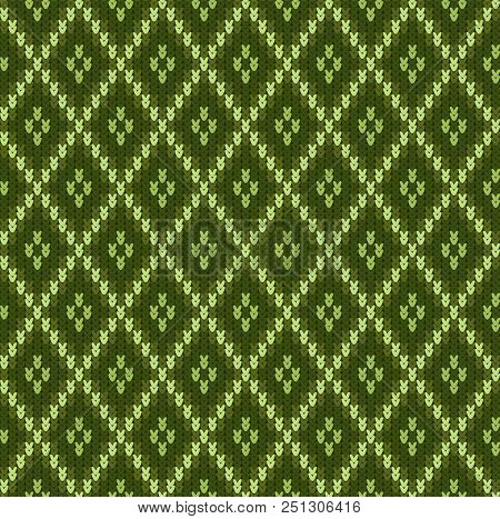 Knitted Woolen Seamless Jacquard Ornament. Green Jacquard Pattern