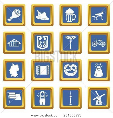 Germany Icons Set In Blue Color Isolated Vector Illustration For Web And Any Design