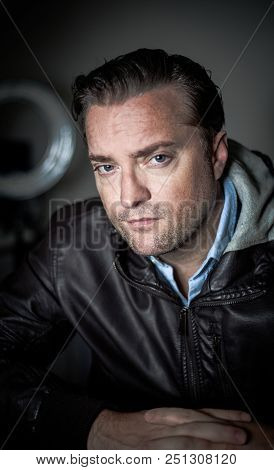 Portrait Of A Handsome Man In A Lether Jacket