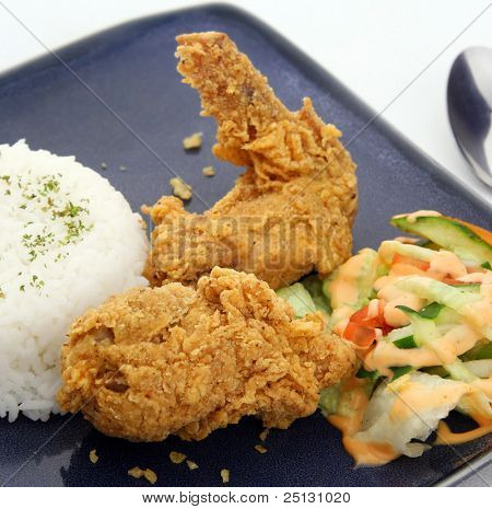 ปีกไก่ทอดและข้าว