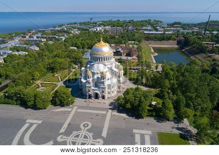 St. Nicholas Naval Cathedral In A City Landscape In The Sunny May Afternoon. Kronstadt, Russia