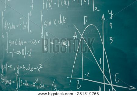 Math Class. Algebra. The Formulas Are Written On The School Board.