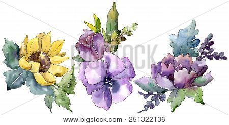 Watercolor Bouquet Flowers. Floral Botanical Flower. Isolated Illustration Element. Full Name Of The