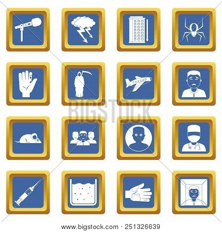 Phobia Symbols Icons Set In Blue Color Isolated Vector Illustration For Web And Any Design