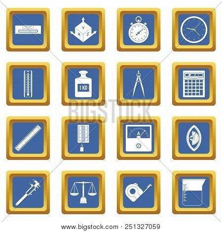 Measure Precision Icons Set In Blue Color Isolated Vector Illustration For Web And Any Design