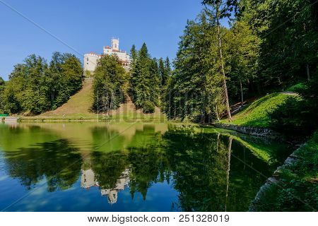 Castle Trakoscan With Reflection On The Lake, Zagorje Region, Croatia