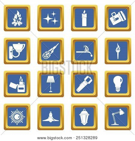 Light Source Symbols Icons Set In Blue Color Isolated Vector Illustration For Web And Any Design