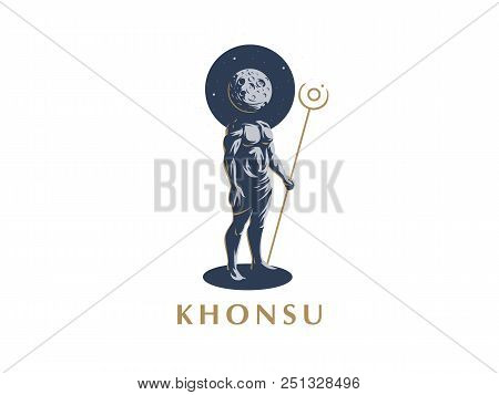 The Egyptian God Khonsu. A Man With A Moon Instead Of A Head. Vector Emblem.