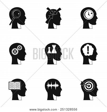Human Head With Different Things Icons Set. Simple Set Of 9 Human Head With Different Things Vector 
