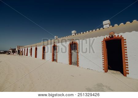 The Beach Cafe At The Anchor Cemetery At The Barril Beach Near The Town Of Tavira At The East Algarv
