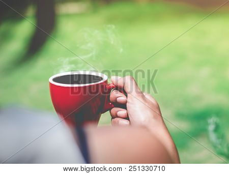 Moring Espresso Coffee In Red Cup, Wake Up For A Good Day