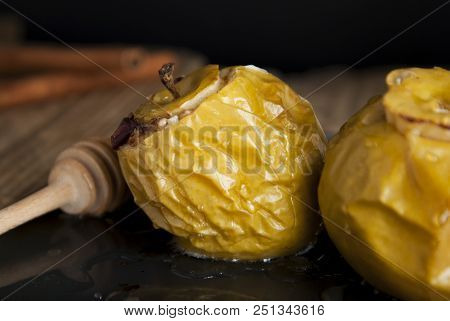 Tasty Baked Apples Stuffed With Honey And Dried Fruits, Healthy Nutrition, Delicious Sweet Food, Des