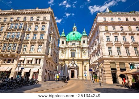 Vienna Street And Saint Peter Church View, Capital Of Austria
