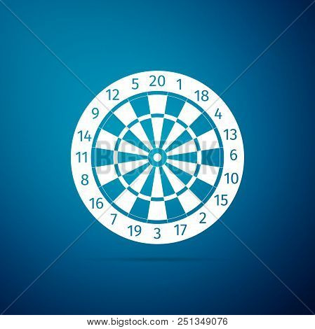 Classic Darts Board With Twenty Black And White Sectors Icon Isolated On Blue Background. Dart Board