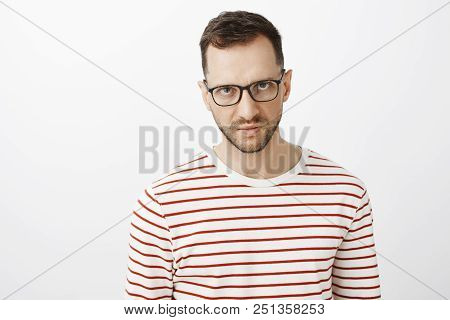 I Hate You. Portrait Of Pissed Off Angry Adult European Who Expressing Disdain And Anger, Looking Fr