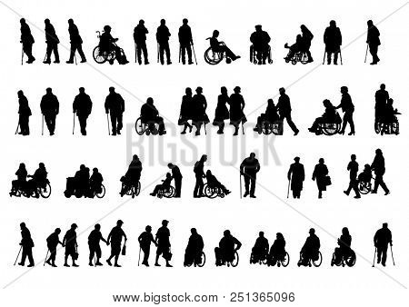 Silhouettes people in wheelchair on white background