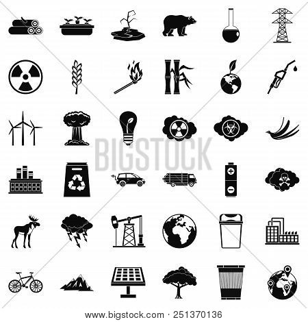Ecology Icons Set. Simple Style Of 36 Ecology Vector Icons For Web Isolated On White Background