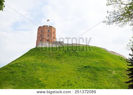 View Of The Castle On A Green Hill. Vilnius Is The Capital Of Lithuania.