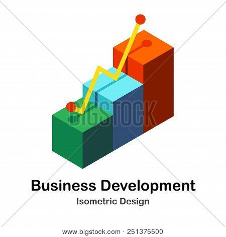 Graph With Yellow Line Increasing Isometric Illustration